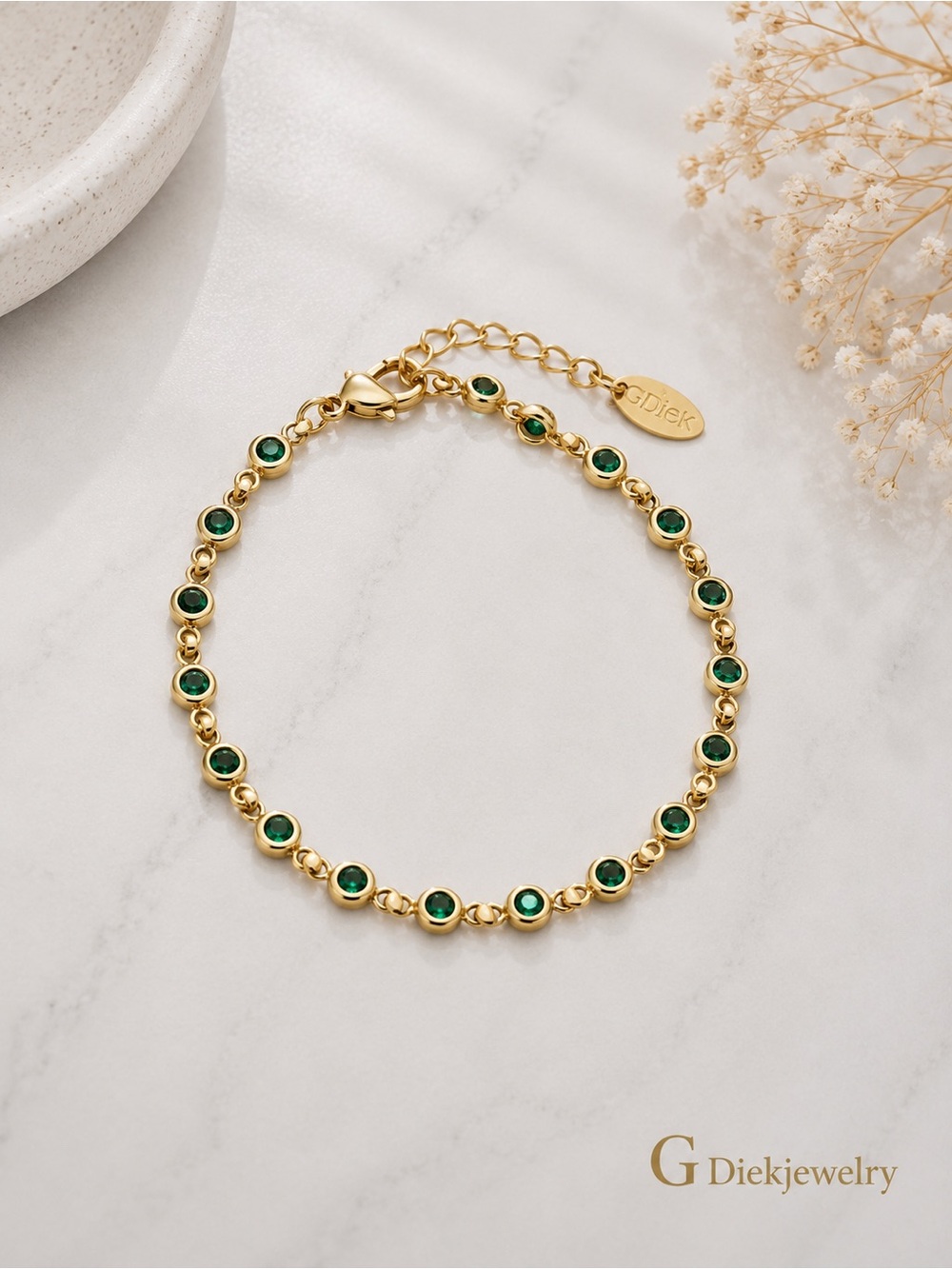 Goldfilled  Bracelet with Emerald Green Stones